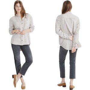 Madewell Flannel Sunday Striped Button Down Shirt Women's Small White Minimalist